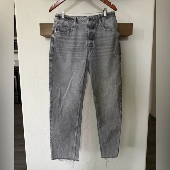 River Island|Gray high waisted,straight leg Jeans with raw hem•••size 12,staple - Picture 1 of 16